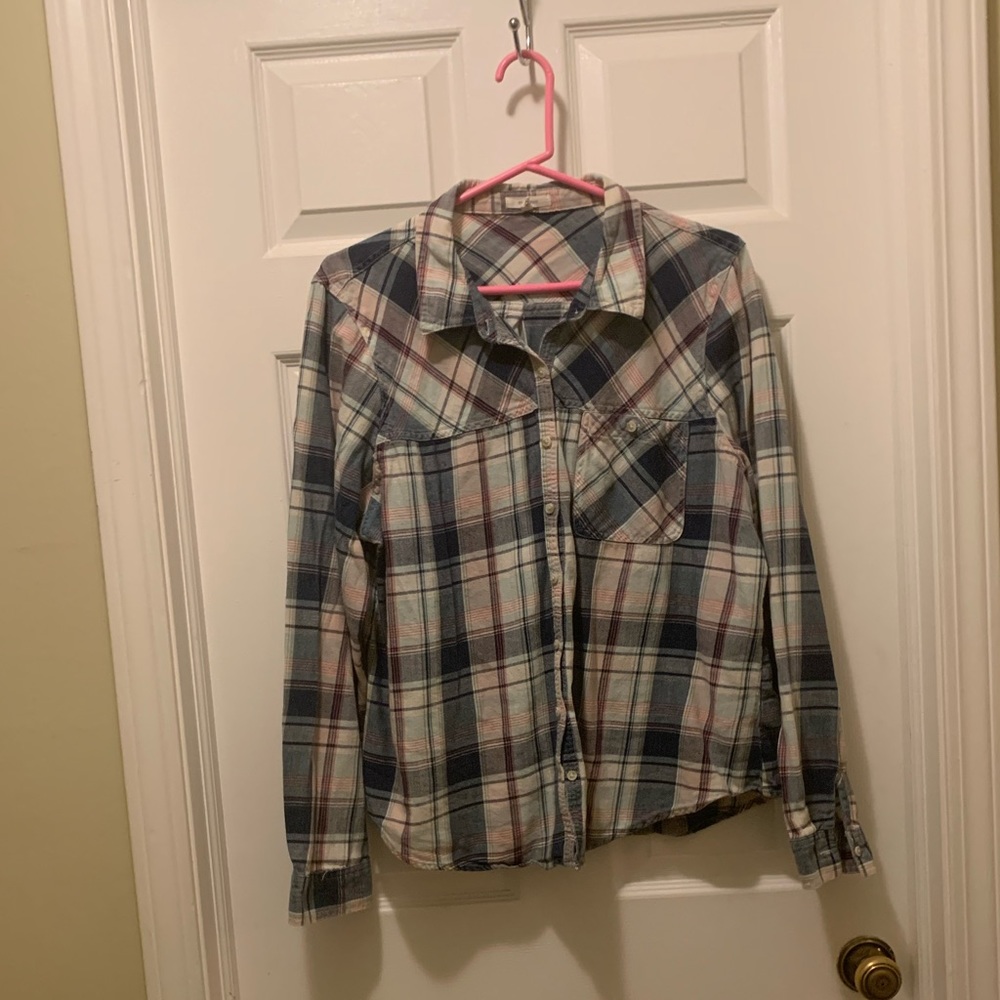 Maurices XXL blue and pink plaid button-down